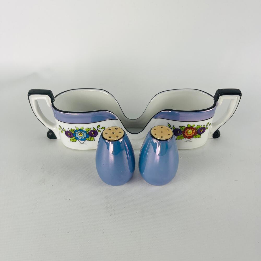 Salt & Pepper Porcelain Japan Shakers & Spoon Rest Tray Noritake Japan; no corks